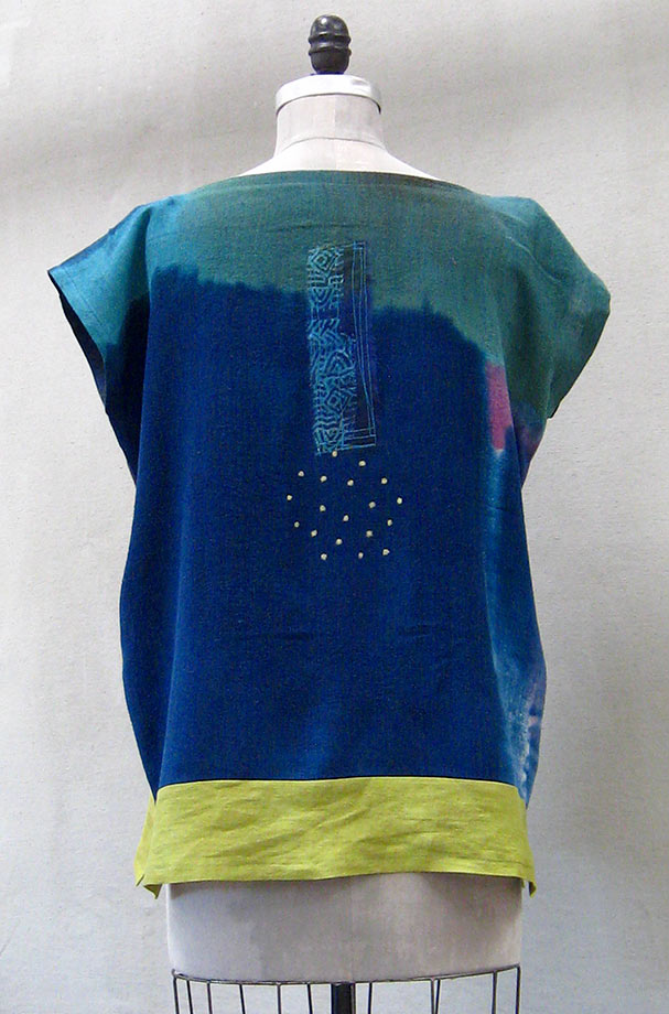 Cecille Teal Silk Gauze Colorblock Top